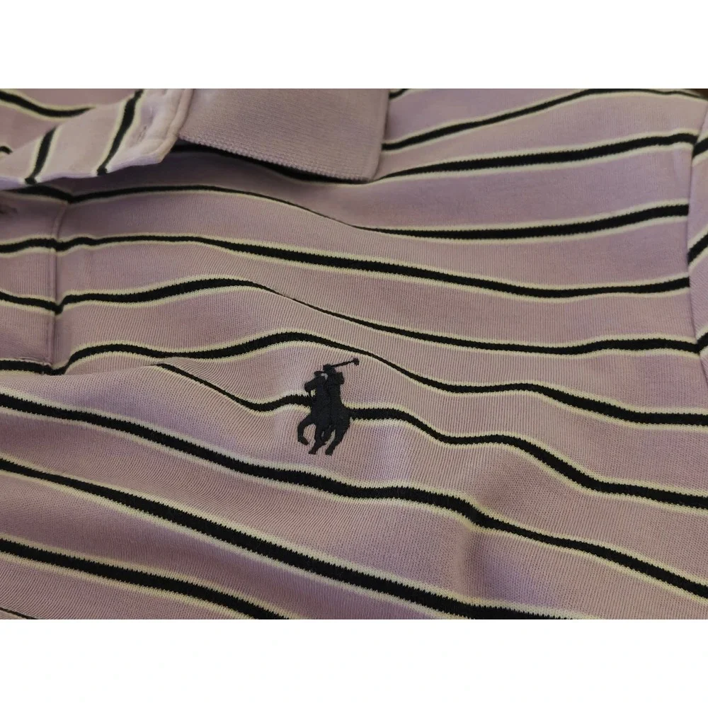 Polo Ralph Lauren Mens Medium Purple Striped‎ Short Sleeve Polo Shirt RN41381